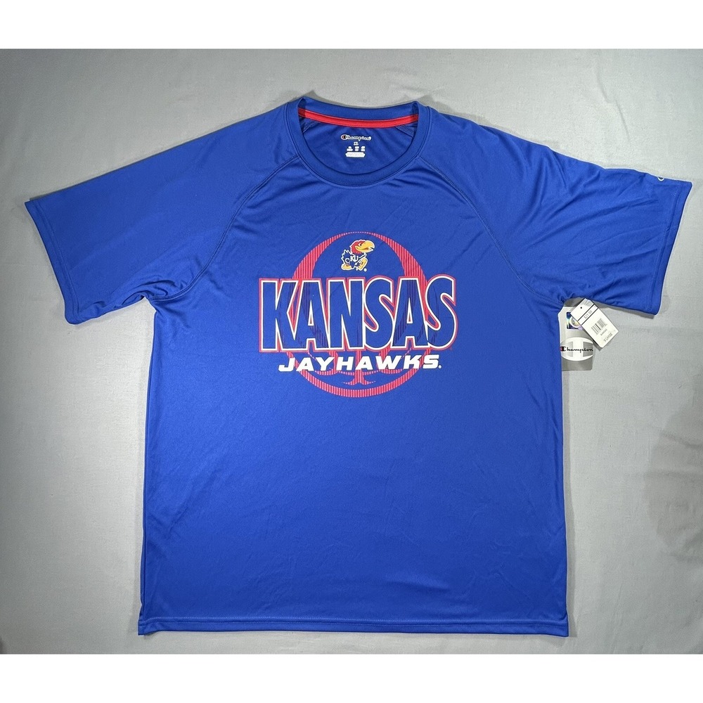 Champion Kansas Jayhawks Short Sleeve Blue Tshirt‎ Mens Size XL - NWT NCAA